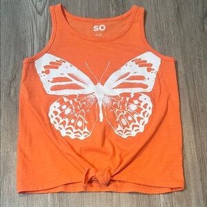 SO Kids Vibrant Orange Tank with White Butterfly-Size 7